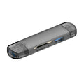 Aluminium alloy multi-functional card reader with SD and TF slots, USB Type-C and Micro interfaces, grey or silver