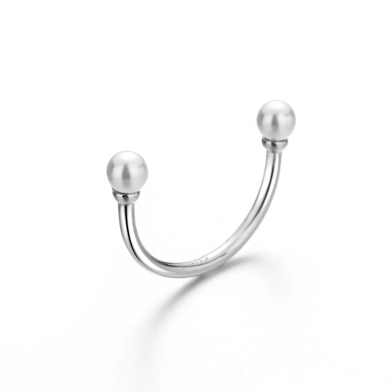 Smile Pearl Adjustable U-shaped Knuckle Tail Ring in white gold colour with pearl inlay on copper base