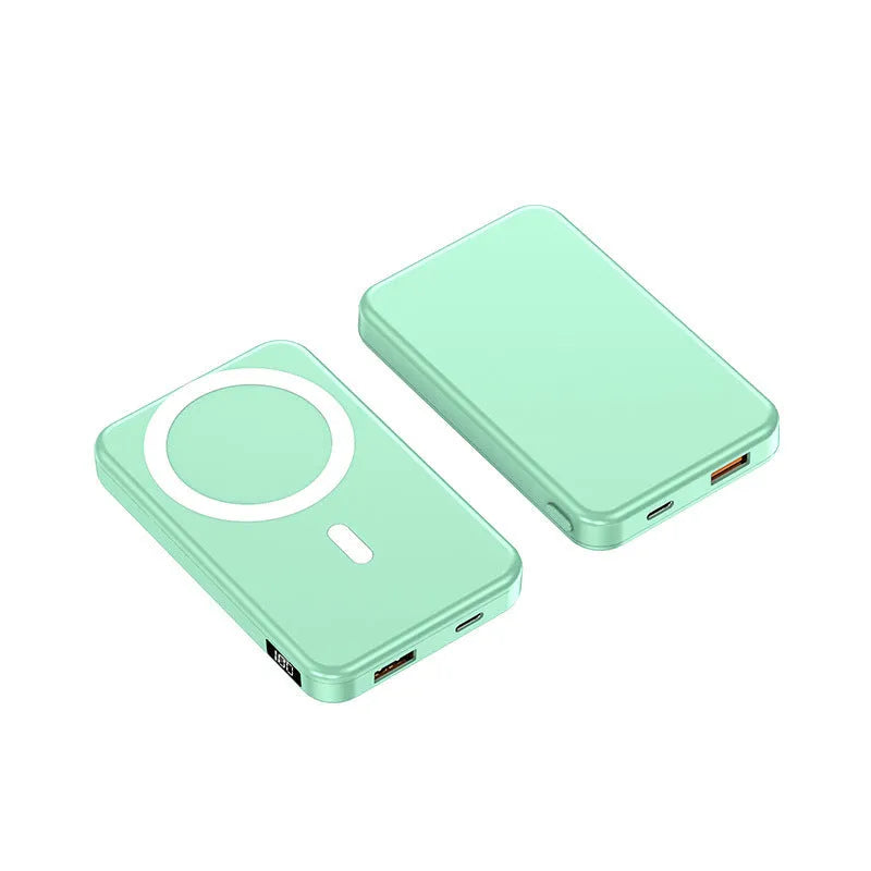 Small portable magnetic wireless power bank for iPhone charging