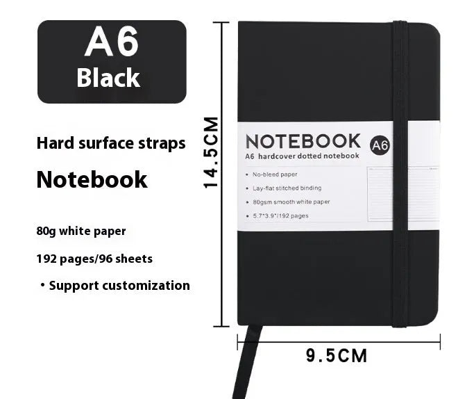 A5 soft touch PU leather strap diary open showing lined pages, closed with elastic band, in a choice of colours.
