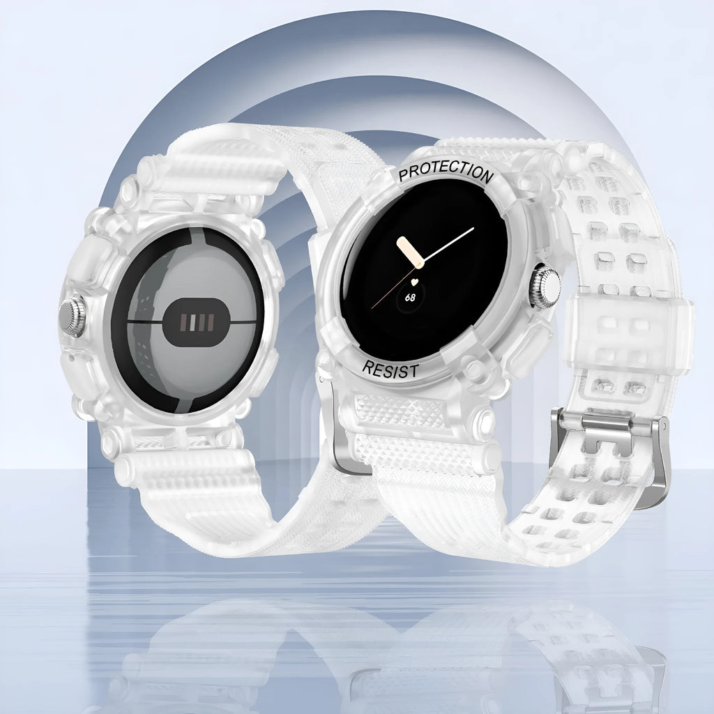 Google Watch integrated silicone replacement strap in sports style, available in seven colours for Watch 1 and 2