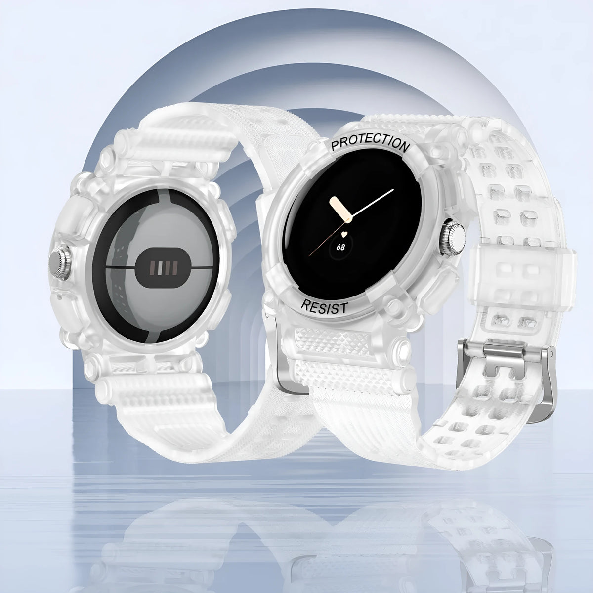 Google Watch integrated silicone replacement strap in sports style, available in seven colours for Watch 1 and 2