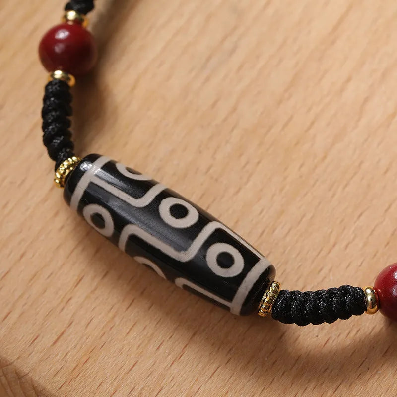 Men's adjustable Tibetan agate dzi bead bracelet with couple style design and traditional patterning