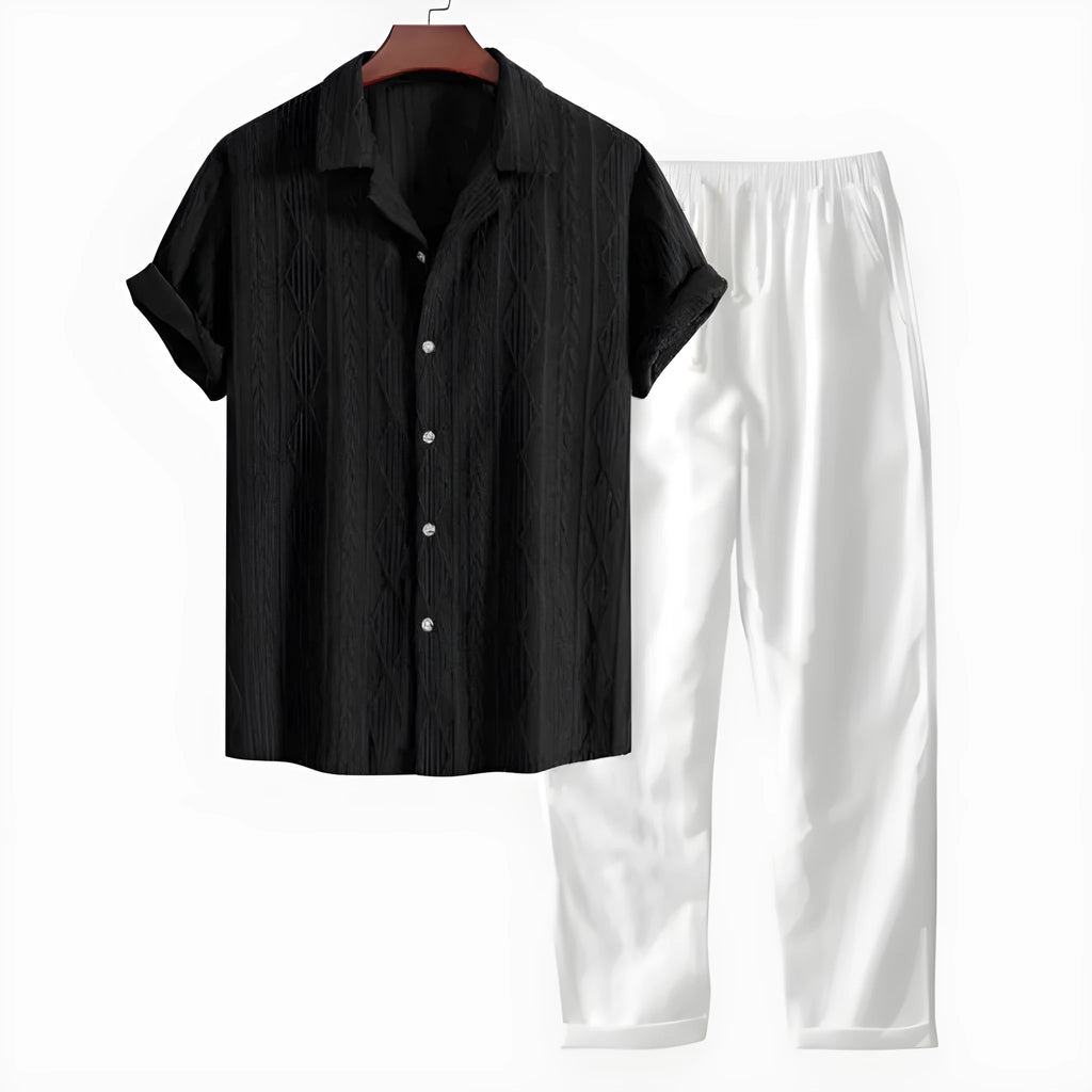 Men's slim fit camouflage print short-sleeve shirt and trousers casual suit set