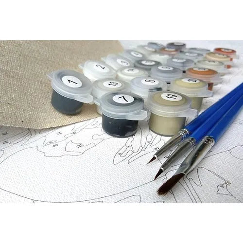 Scared Or Surprised Cat themed DIY painting by numbers kit with acrylic paints and canvas