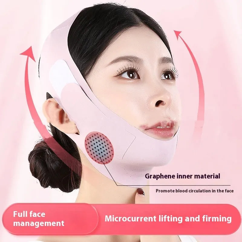 Small V face shaping mask in light breathable fabric, purple and green graphene colours.