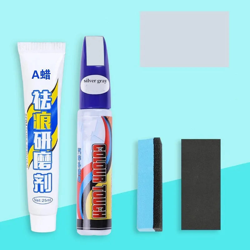 Automotive paint repair pen kit with scratch wax, paint pen, sandpaper and sponge for car bodywork