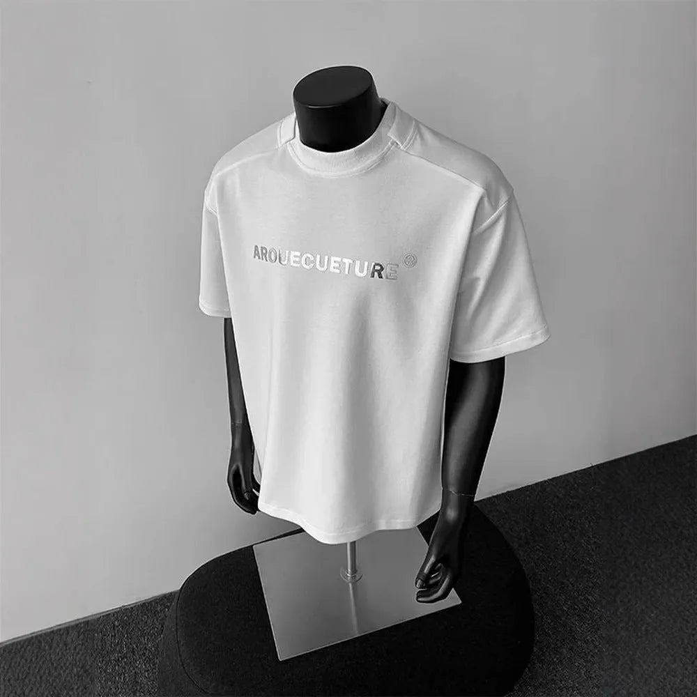 Men's cotton short sleeve T-shirt with printed letter pattern in loose fit pullover style