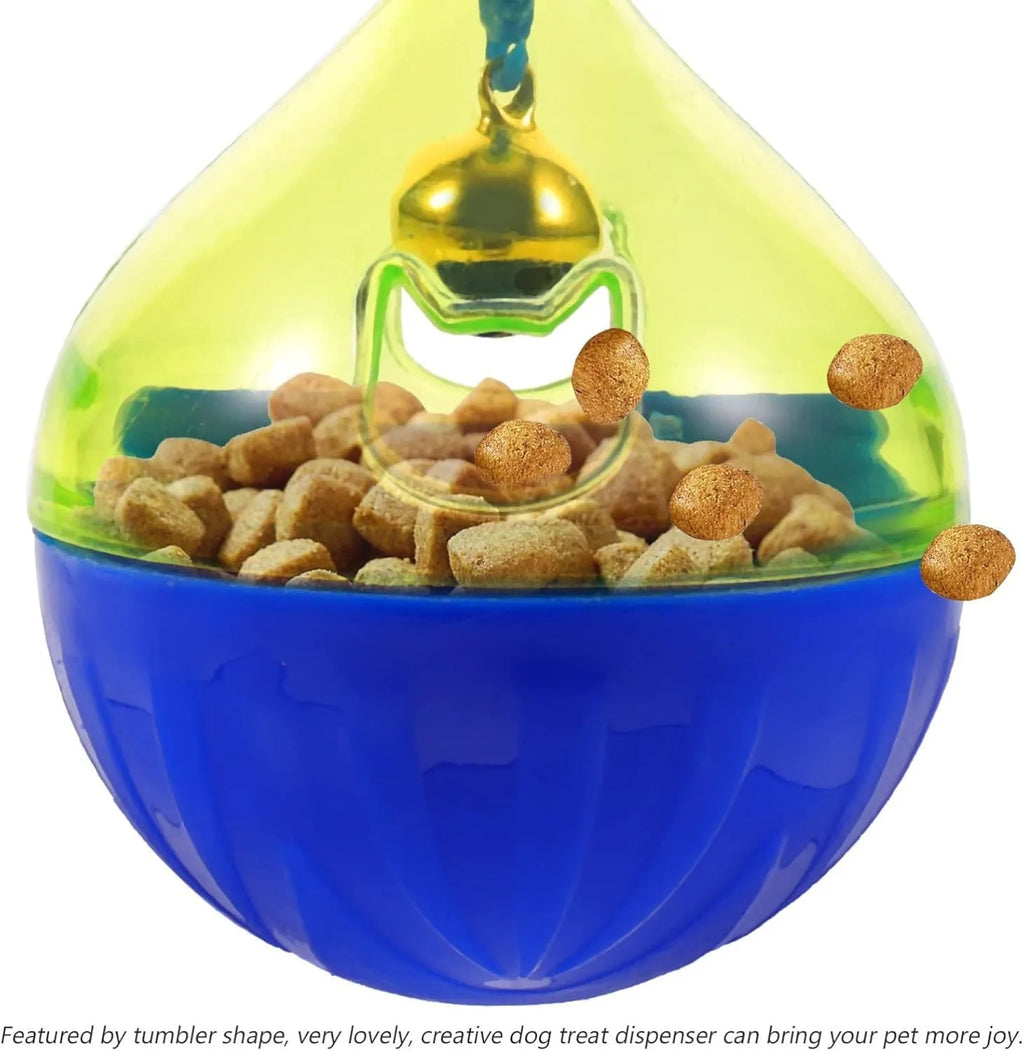 Small pet treat tumbler dispenser toy for dogs and cats with interactive food puzzle design