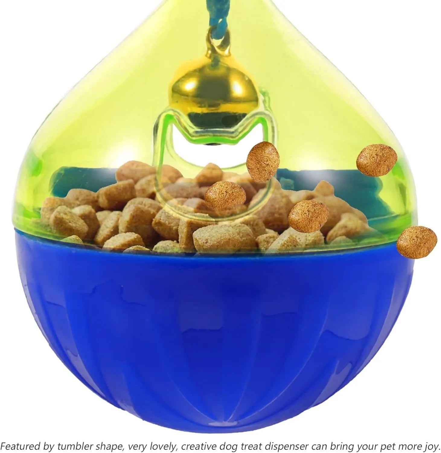 Small pet treat tumbler dispenser toy for dogs and cats with interactive food puzzle design