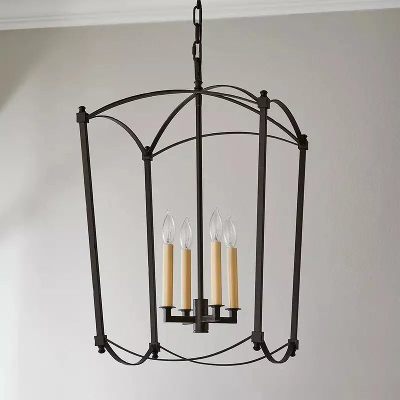Iron droplight ceiling lamp with 4 light heads in gold or black finish for stair lighting