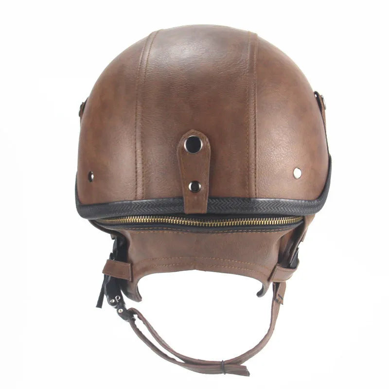 Retro handmade half-pedal motorcycle helmet in black ABS artificial leather for cruiser bikes