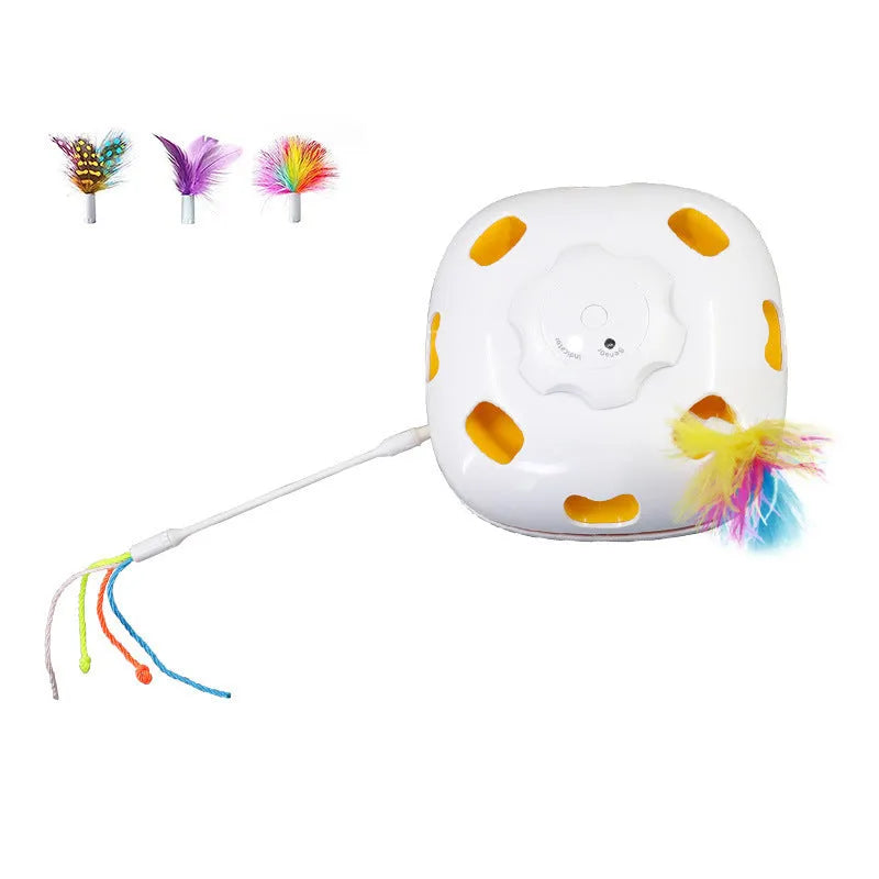 Plastic cat teaser wand toy with feather attachments measuring 19.8cm long
