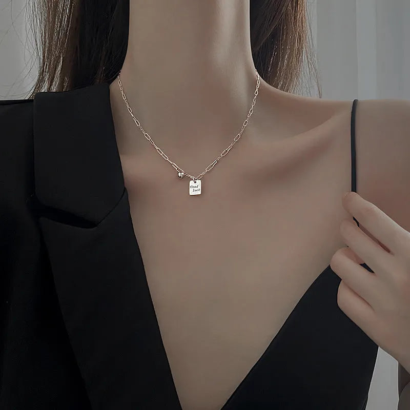 Good Lucky titanium steel necklace 18cm chain with alloy letter pendant in White K colour