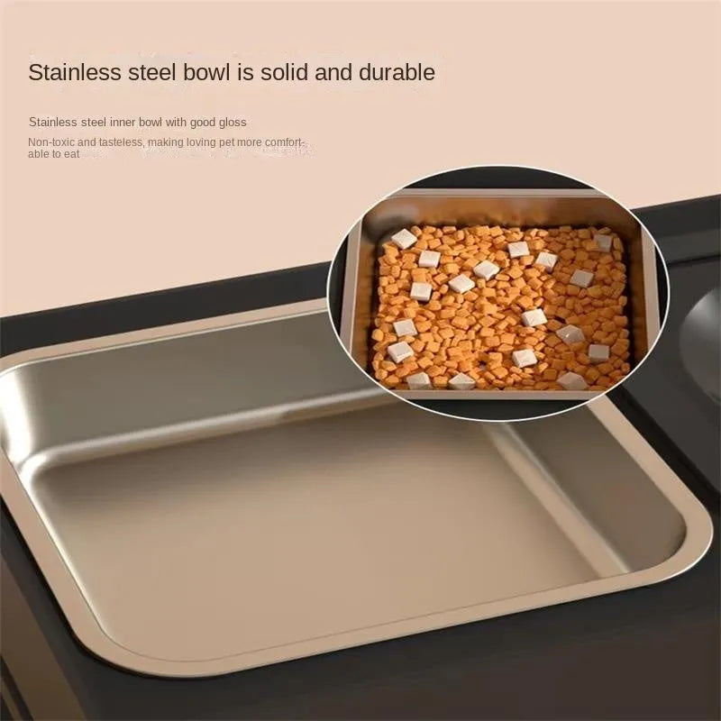 Adjustable height dog feeding stand with removable stainless steel bowls in black colour