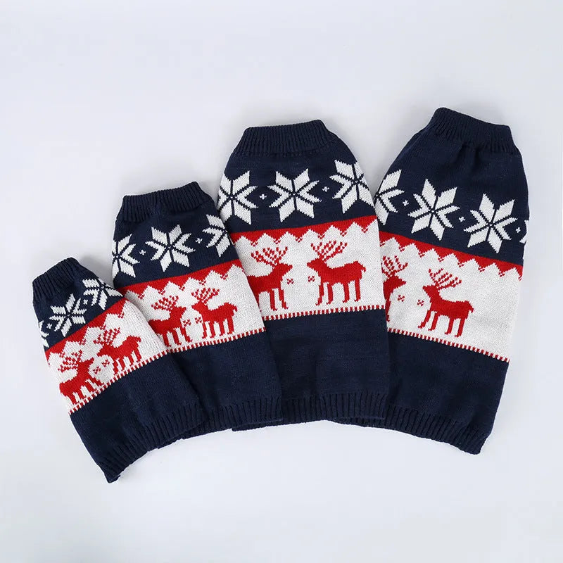 Navy blue knitted Christmas sweater for dogs in acrylic fabric with personalised festive design
