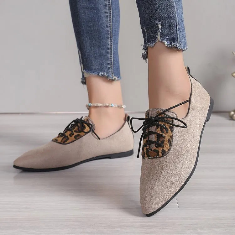 Beige leopard print plus size pumps with pointed toe design for women in UK sizes 36-43