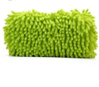 Silver green car wash sponge with chenille microfiber construction measuring 14 by 25 centimetres