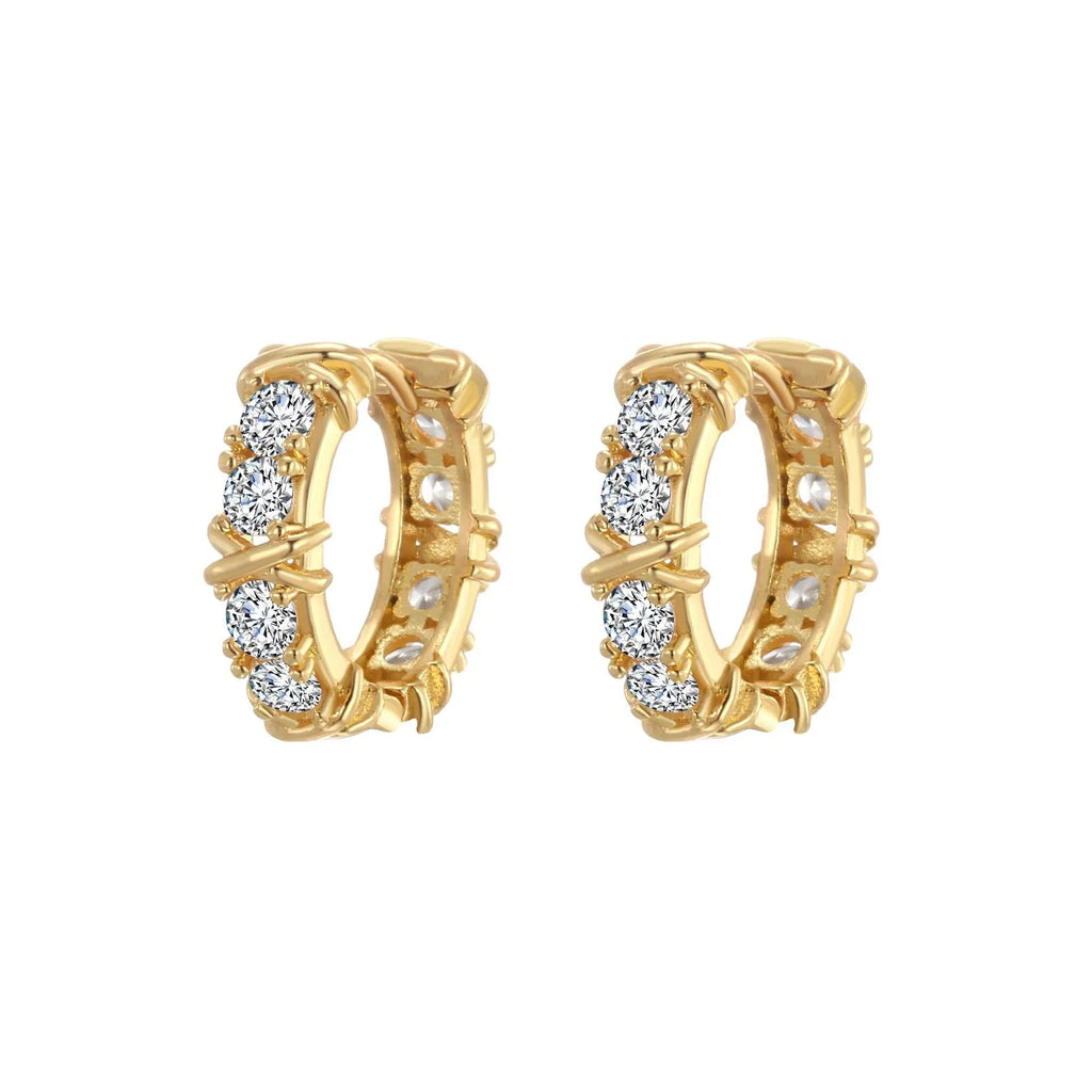 Geometric hexagonal clover cross earrings for women in a silver or gold electroplated finish.