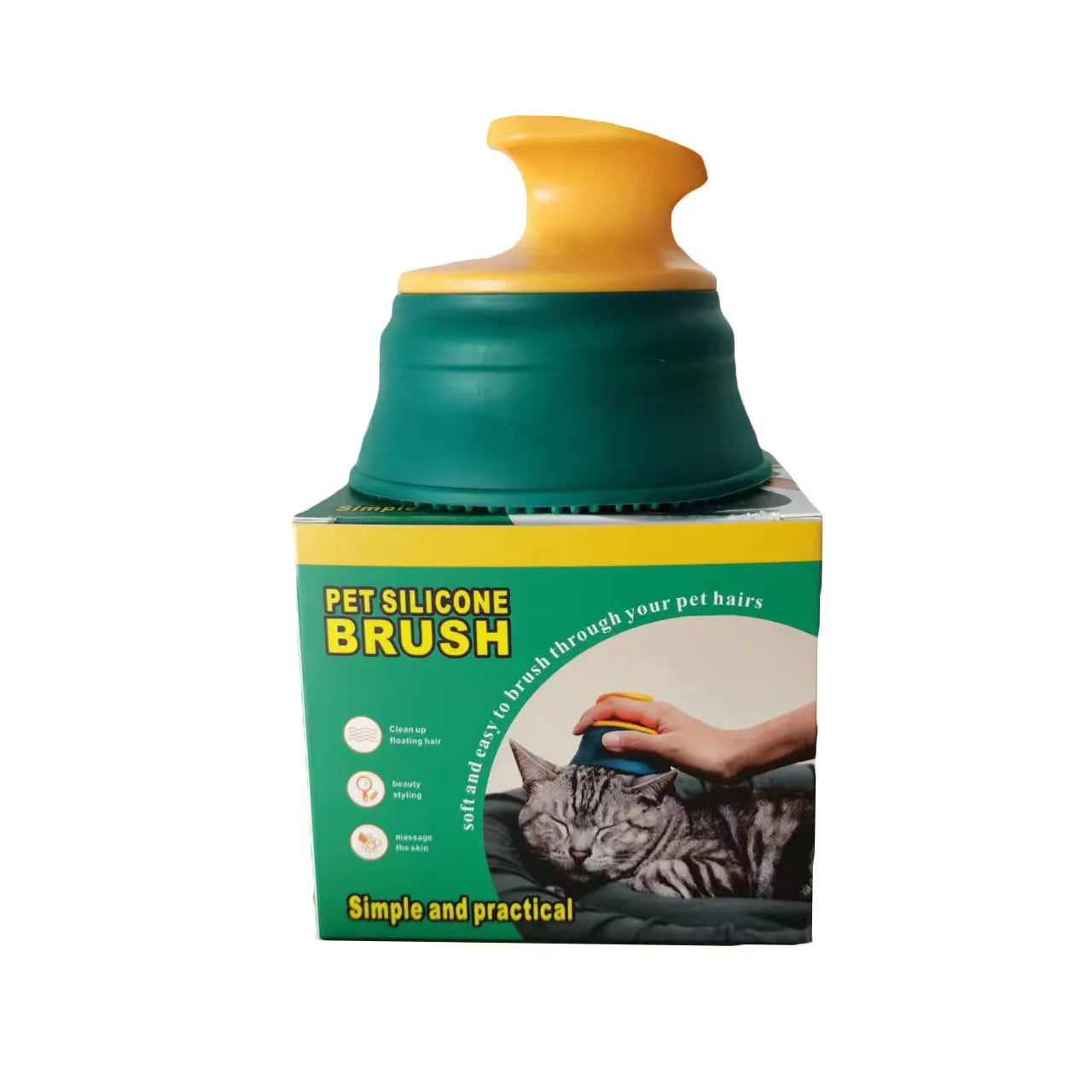 Green pet double-sided knotted silicone hair remover brush for dogs and cats, 8x9.5x9.5cm