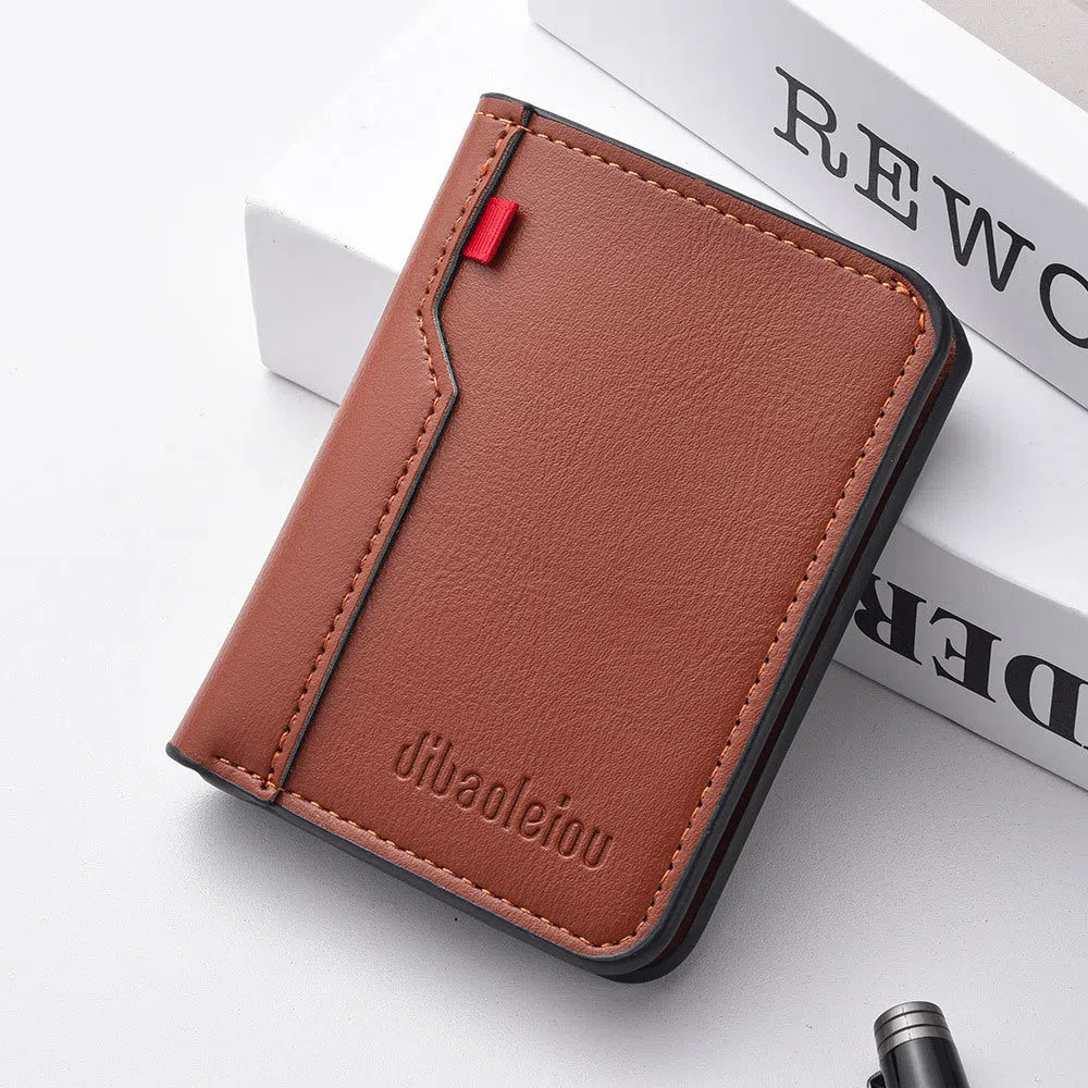 Vertical men's PU wallet in solid colour with stitching details, ultra-lightweight and waterproof design