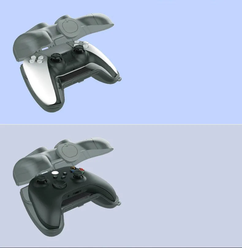Transparent grey plastic game controller protection box showing hard shell construction