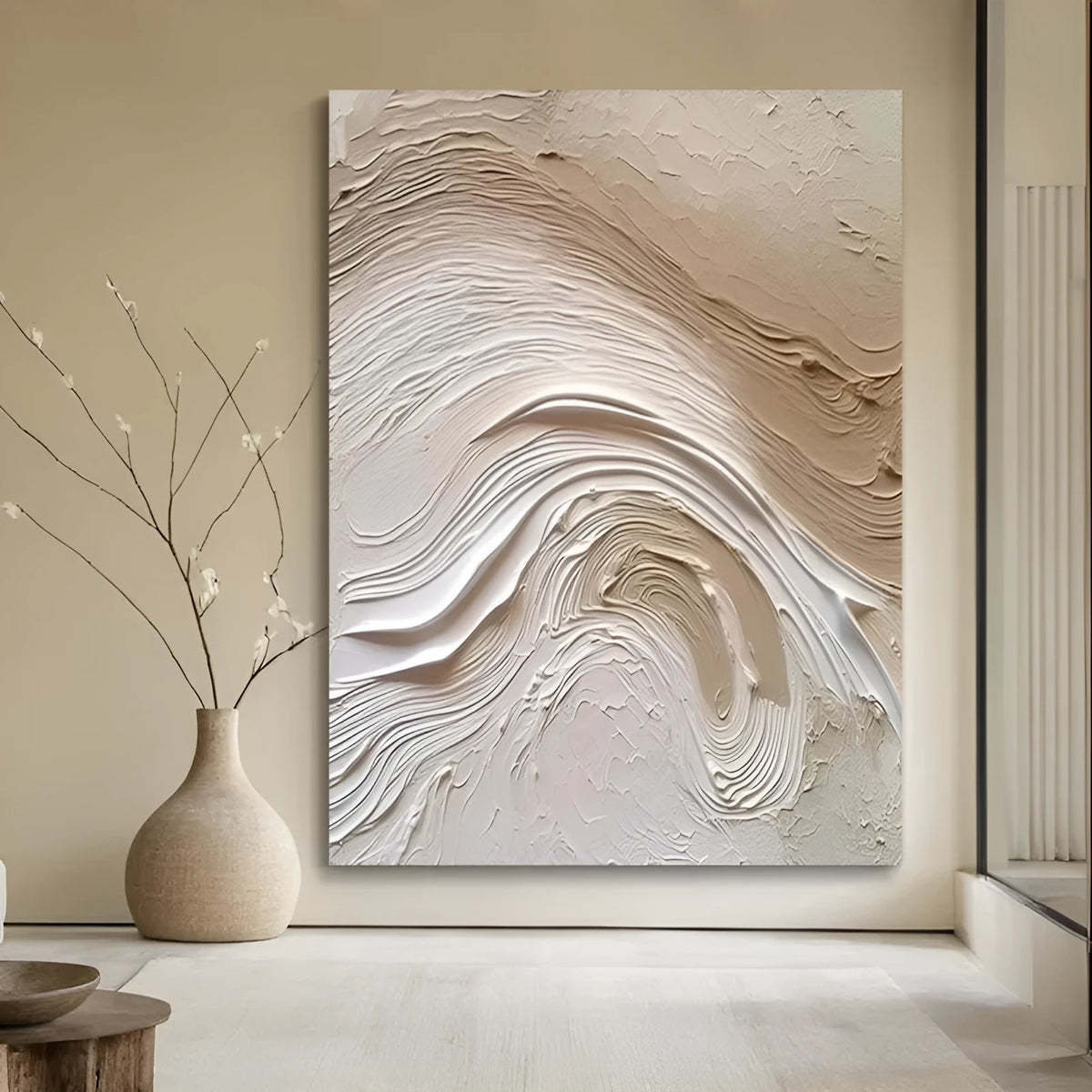 Handmade oil painting on canvas, 50 x 70cm frameless, cream wind entrance decoration in simple modern style