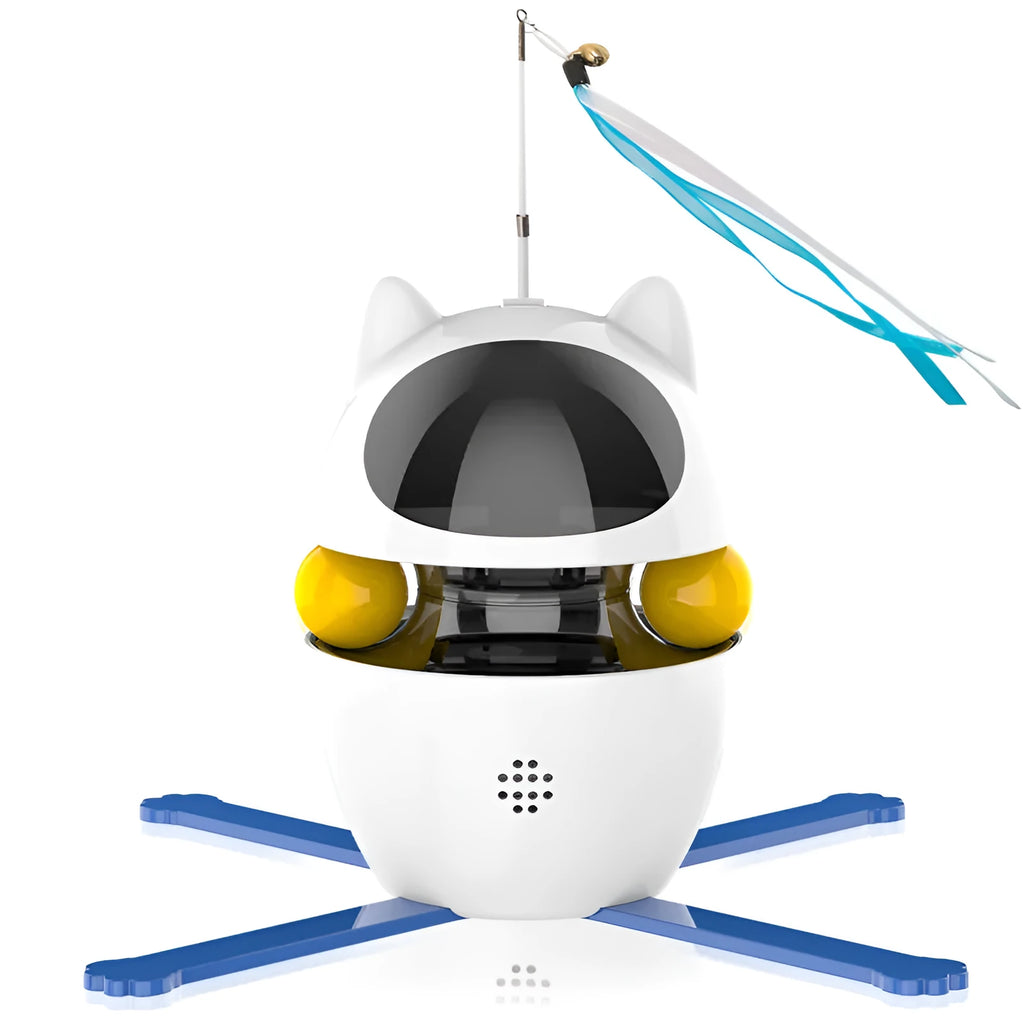 White automatic electronic cat toy with elastic rope and motion-activated motor
