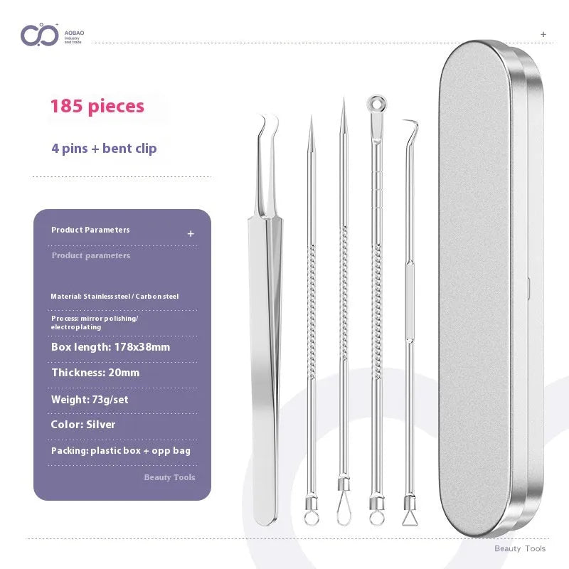 4-piece silver metal acne needle set with ultra-fine pointed tips for skin care