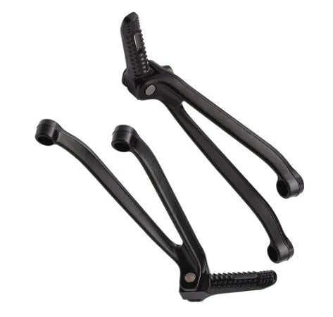 Rear pedal bracket tripod assembly in metal, shown as small pedal pair or full set in bright black or silver