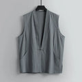 Men's thin linen sleeveless vest in a loose fit, shown in a solid colour.