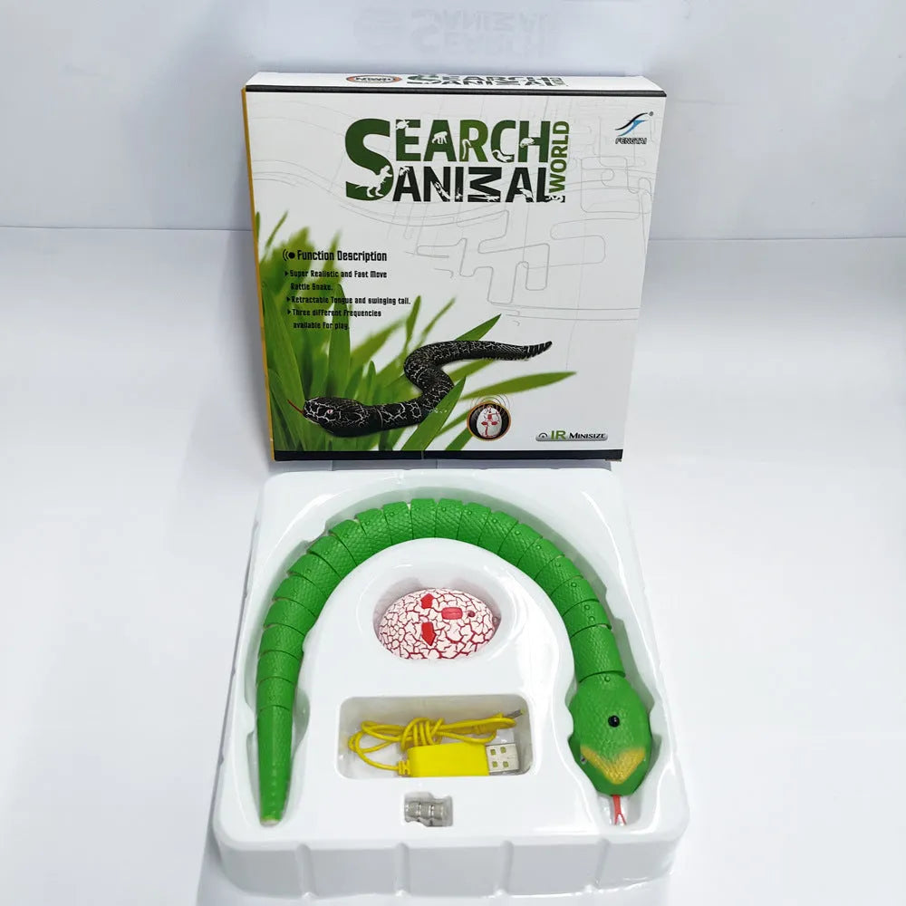 Smart sensing electronic snake cat toy with segmented plastic body and built-in catnip compartment