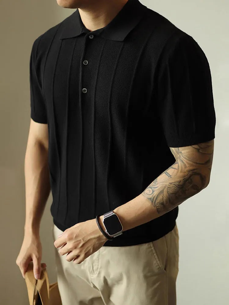 Men's loose fit solid colour polyester T-shirt on a hanger, shown in black and white colour options.