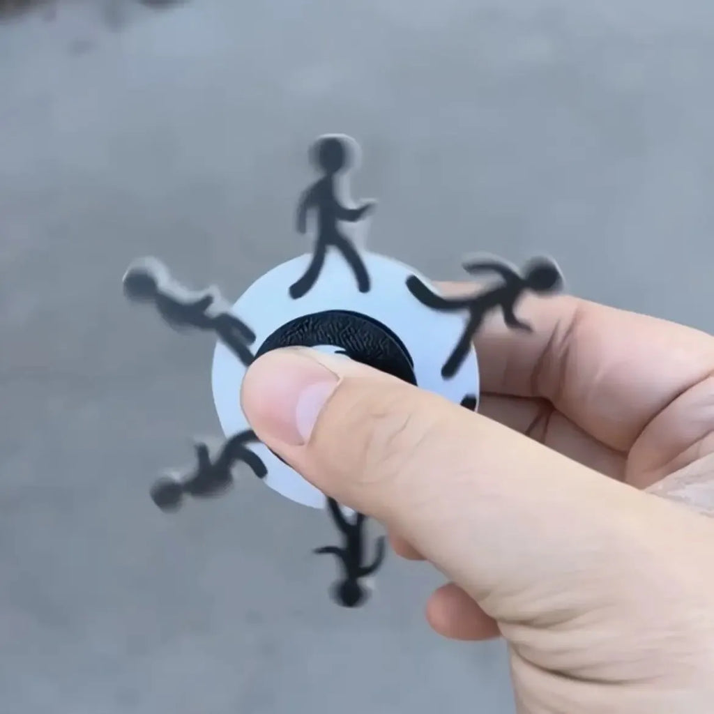 Acrylic stickman running fingertip gyro on finger showing spinning motion