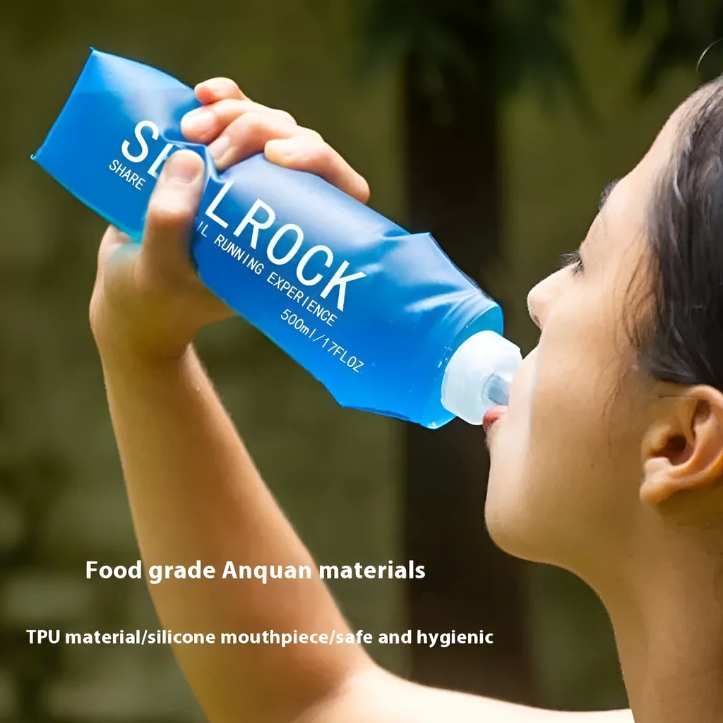 Portable plastic drinking straw with suction tube for outdoor hydration during mountain biking.