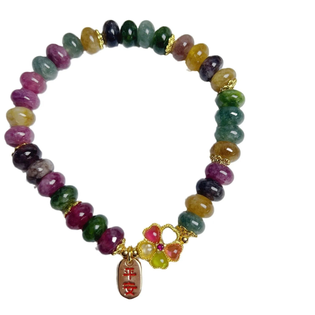 Colourful tourmaline-style artificial crystal abacus bead bracelet for women with manual processing