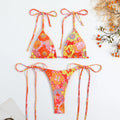 Women's floral bikini set in yellow, blue, red, black or green, sizes S M L, backless high elastic split swimwear.