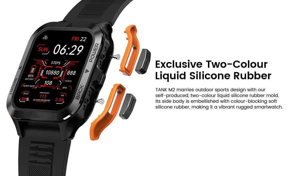 Waterproof smart watch with 1.85 inch IPS screen, Bluetooth calling, 22 mm strap, Black Orange Red options