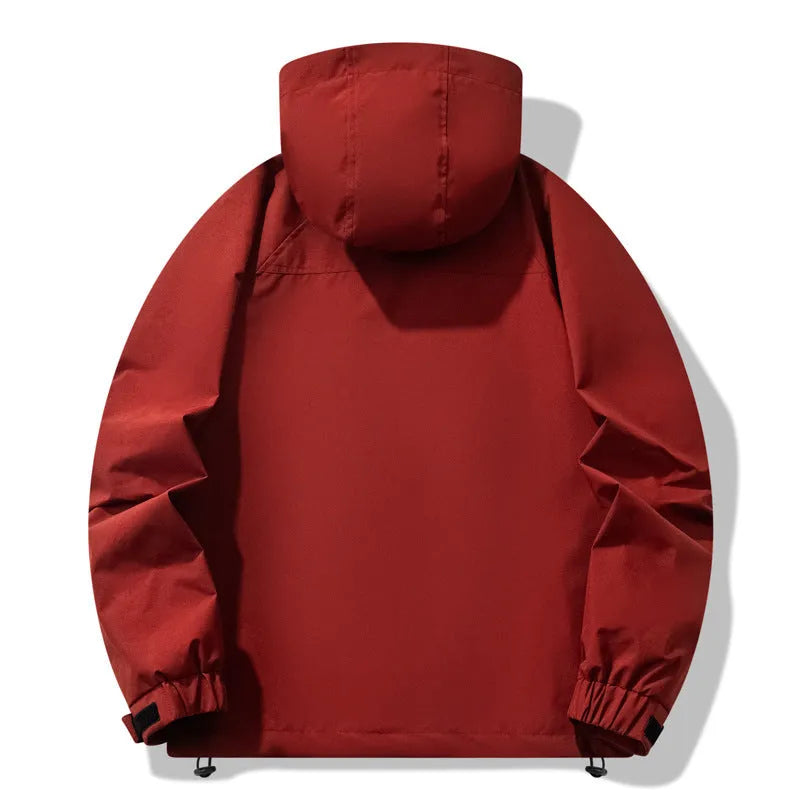 Men's outdoor windproof waterproof jacket in black with zipper pockets
