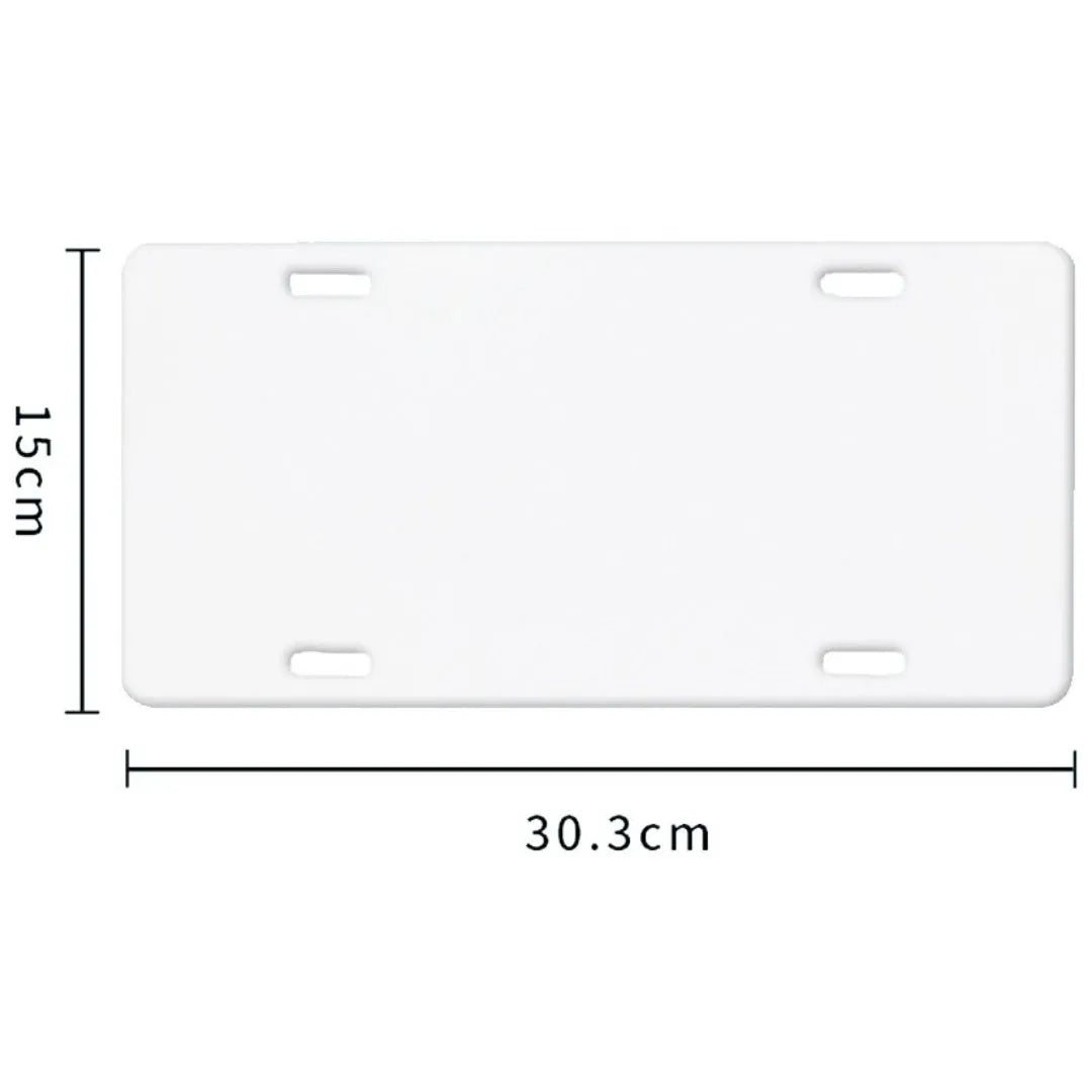 White aluminium licence plate blank measuring 30.3 by 15 centimetres with four thickness options