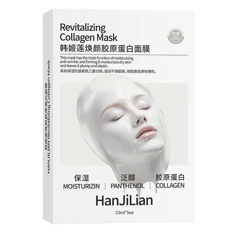 HANJILIAN Collagen Facial Mask box containing five individual sheet masks for skincare.