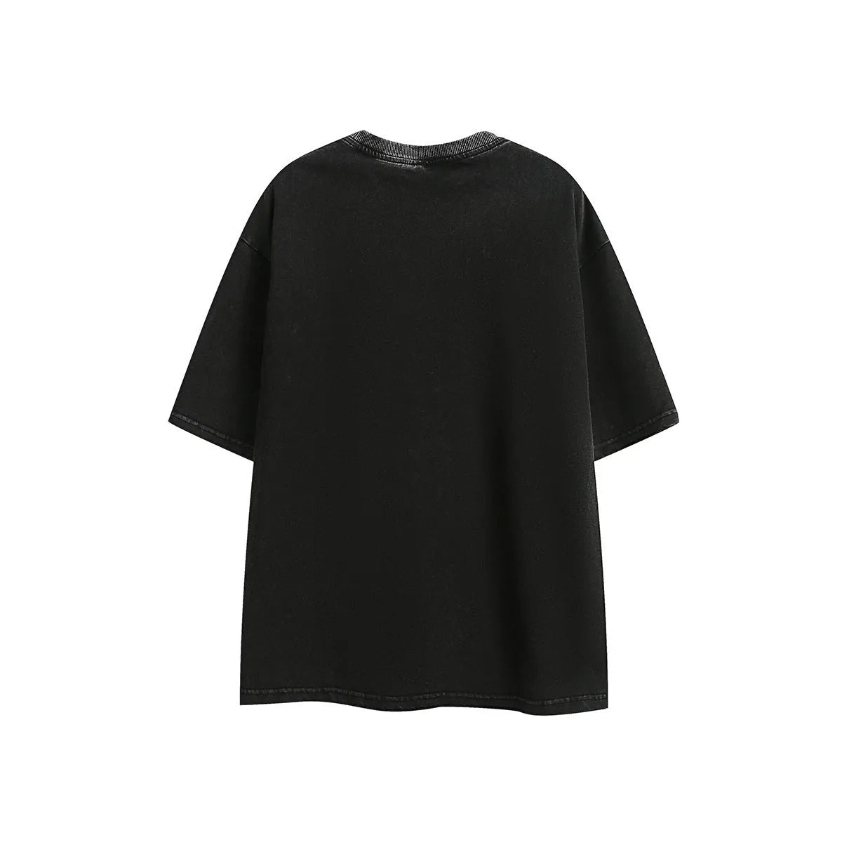 Man's purple loose-fit cotton t-shirt with a retro embroidered design on the chest.