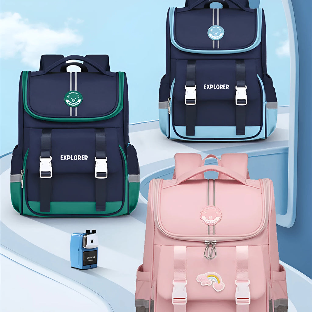 Cute sweet princess style children's backpack in cherry blossom pink polyester with curved shoulder strap