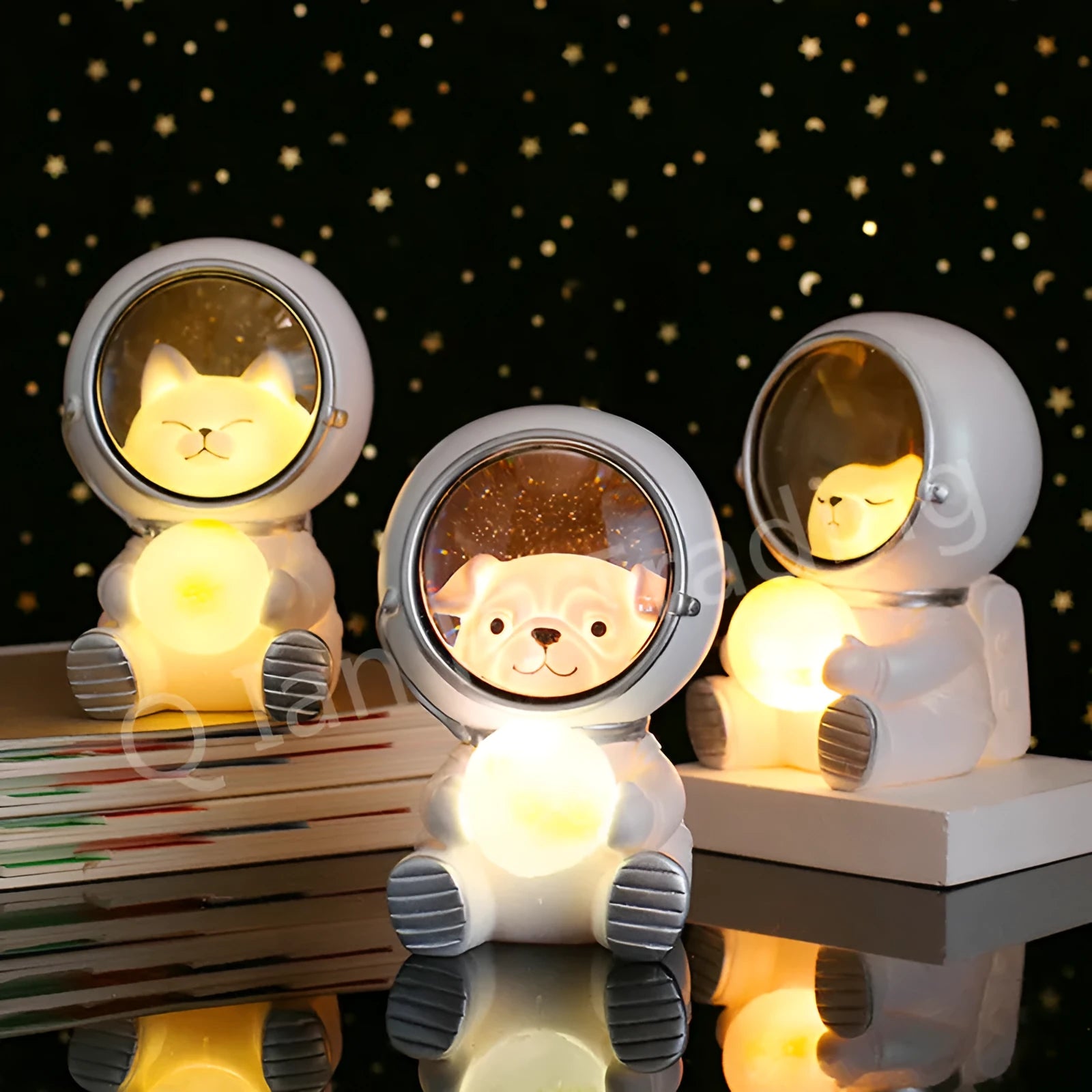 Starry sky animal atmosphere night light with resin animal sculpture and LED illumination
