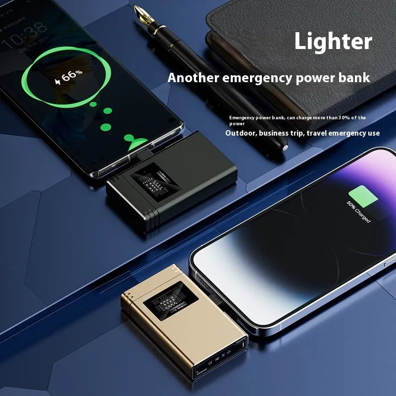Metal power bank lighter in Dark Night Green with Apple and Type C charging ports