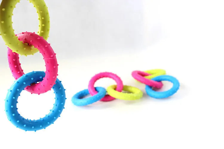 TPR rubber dog chew toy with three interlocking chains for aggressive chewers