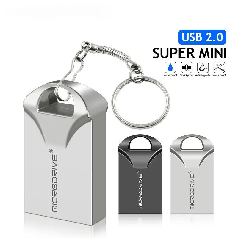 Compact black metal USB flash drive on a white background showing its slim 23mm length.