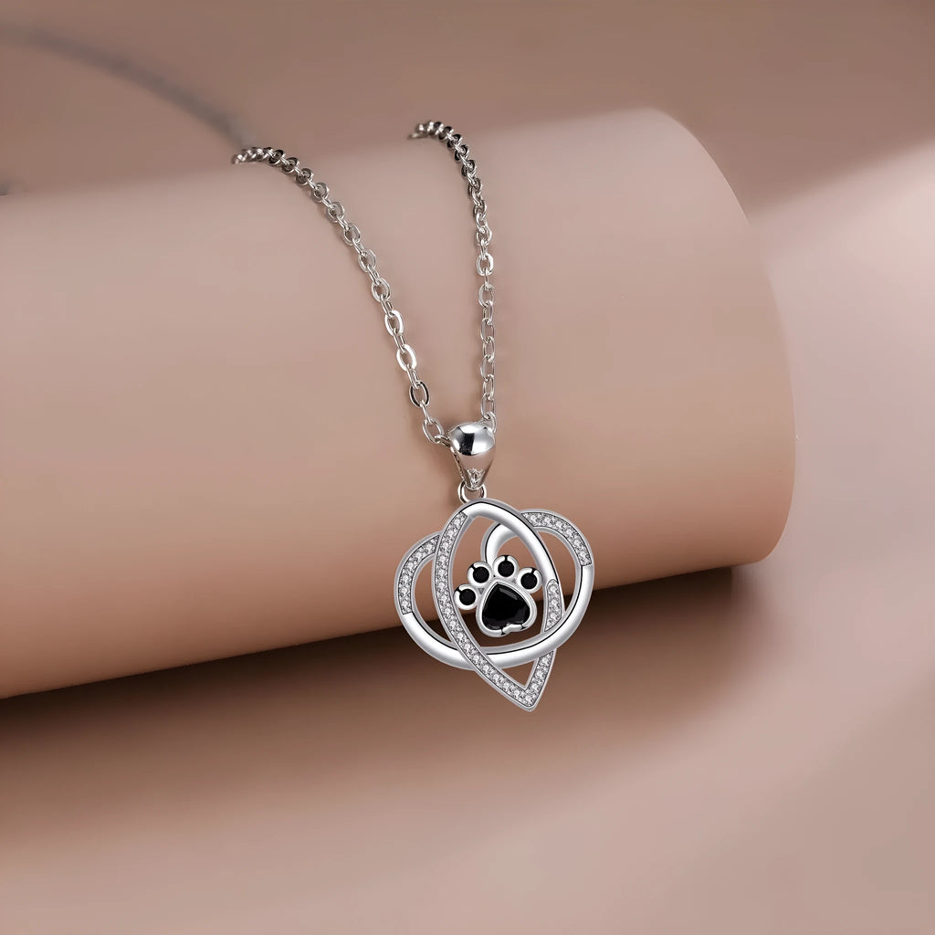 Women's necklace with dog paw and cat footprint copper pendant on cross chain