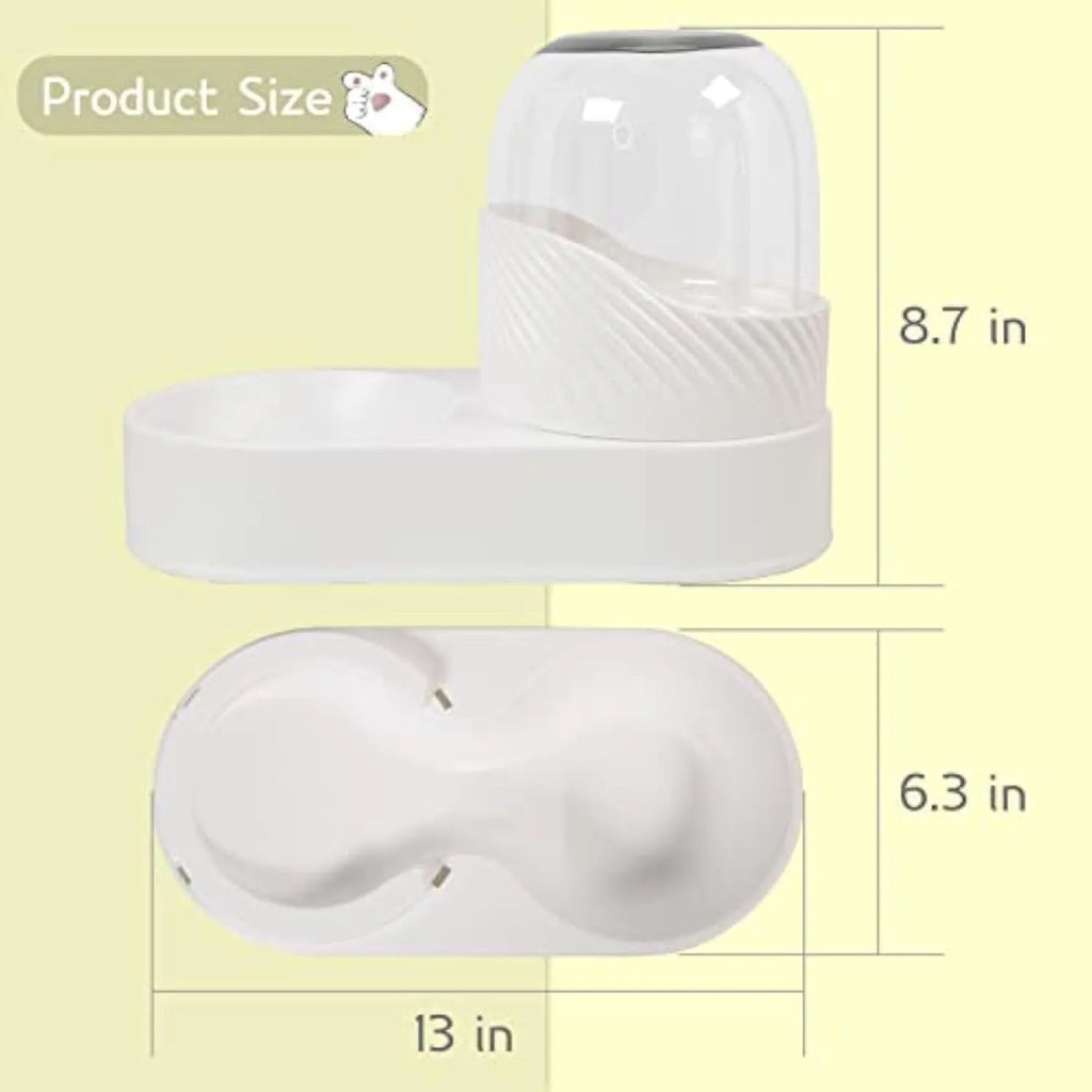 White automatic gravity cat feeder and water dispenser set with wave design.