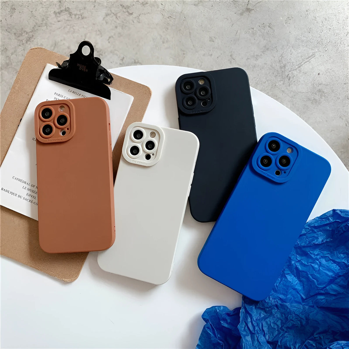 Blue TPU mobile phone case with solid colour design for iPhone 14 series models